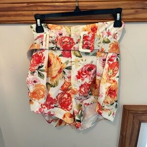 Floral High-Waisted Belted Shorts